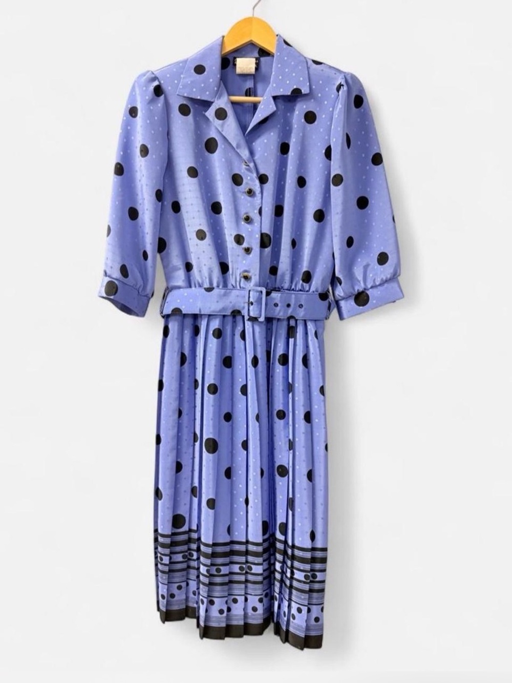 Vintage 1970s/80s Blue with Black Polka Dot Dress Tag 8 Modern Size S/M